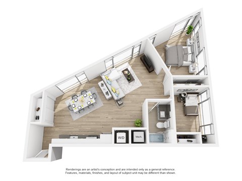 Floor plan for 2 beds, 1 bath